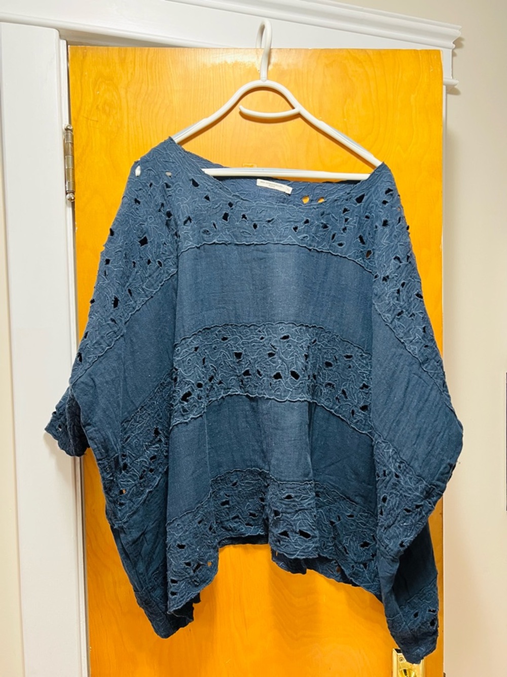Anthropologie Mes Demoiselles Indigo Blue Crochet-Detail Tunic Top
